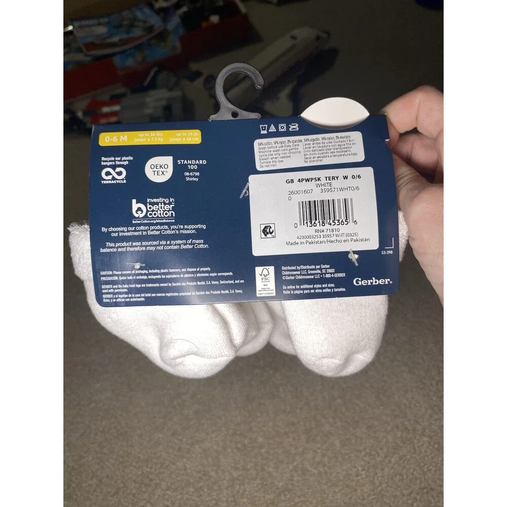Gerber Wiggle Proof Stay On Baby Socks 0-6 M Pack Of 4